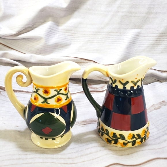 2002 Jim Shore Mini Ceramic Pitcher Set Floral Enesco 3.5 Inch Enamel Glossy - Picture 1 of 7